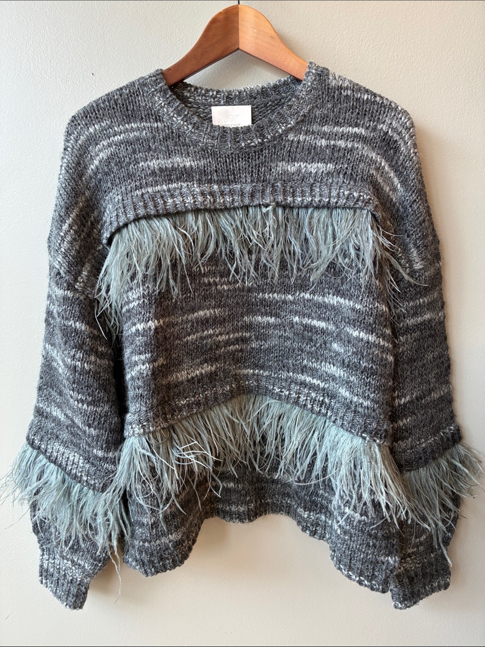 Cinq A Sept Melissa Ostrich Feather Sweater, Large - Picture 2 of 7